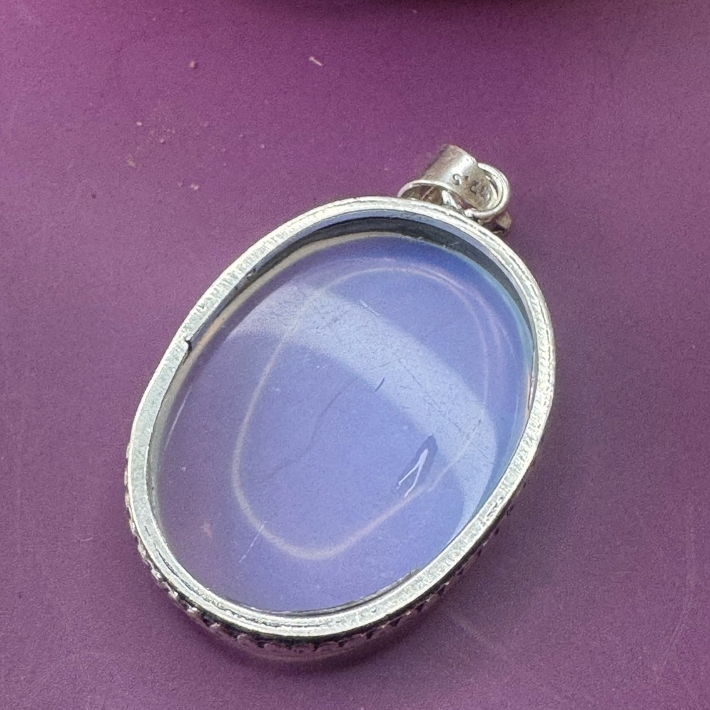 Fiery Opalite Pendant. 925 Silver Plated. 2" - Picture 3 of 5